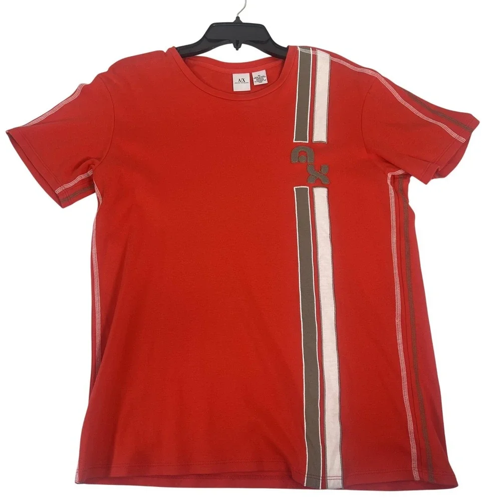 Armani Exchange Shirt Mens‎ XL Red Pima Cotton Crewneck Stripe AX Logo Tee